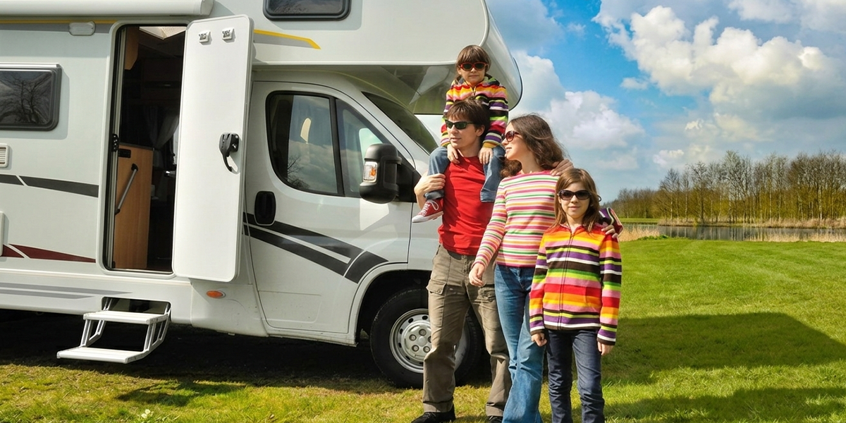 A family enjoying their spring camping trip with a multi-device RV internet setup to keep everyone connected.