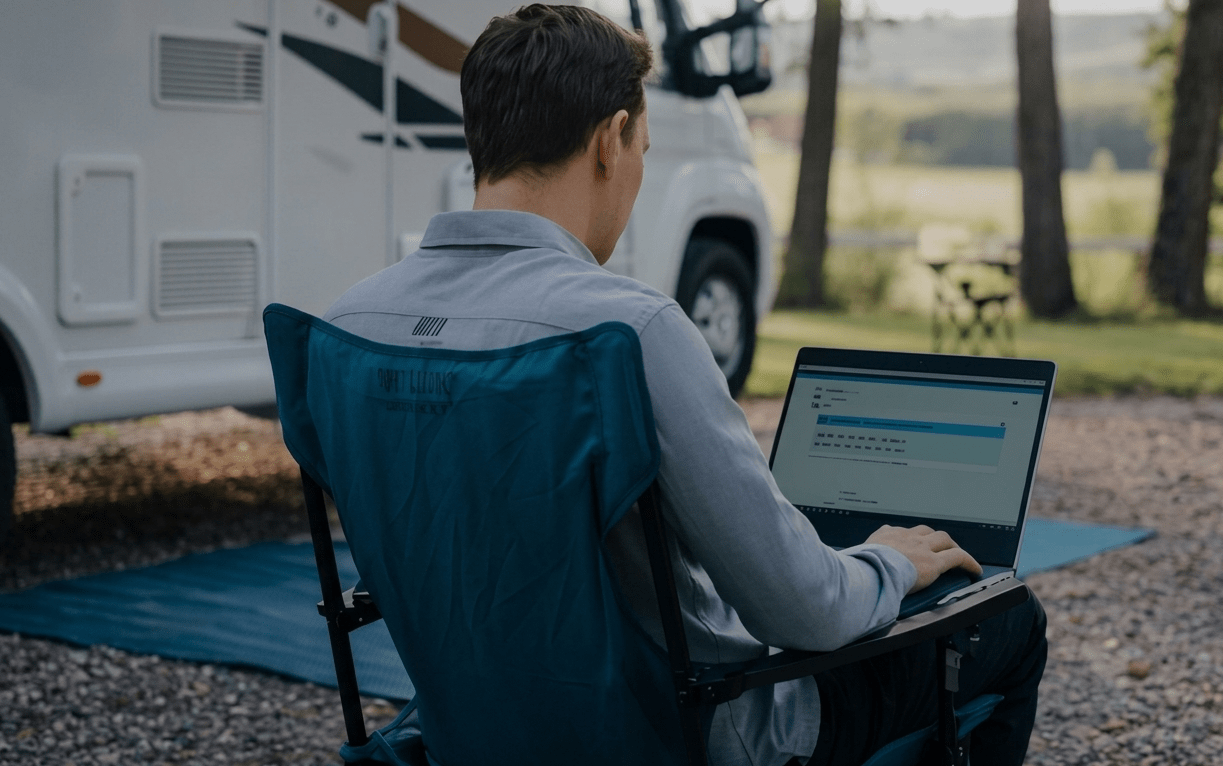 A cellular router for RV use creating a private, password-protected RV Wi-Fi network instead of relying on campground Wi-Fi.